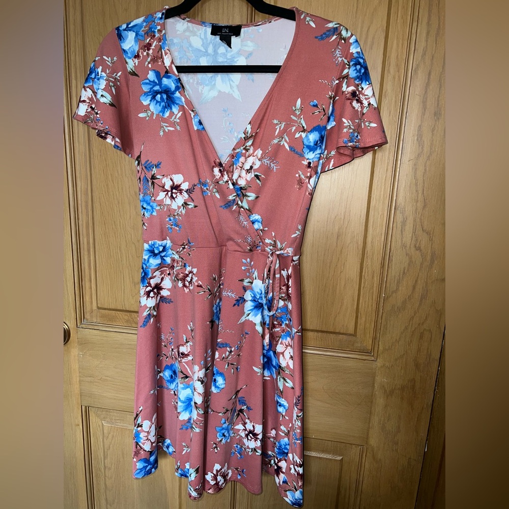 I.N. San Francisco Pink Flutter Sleeve Wrap Sundress
